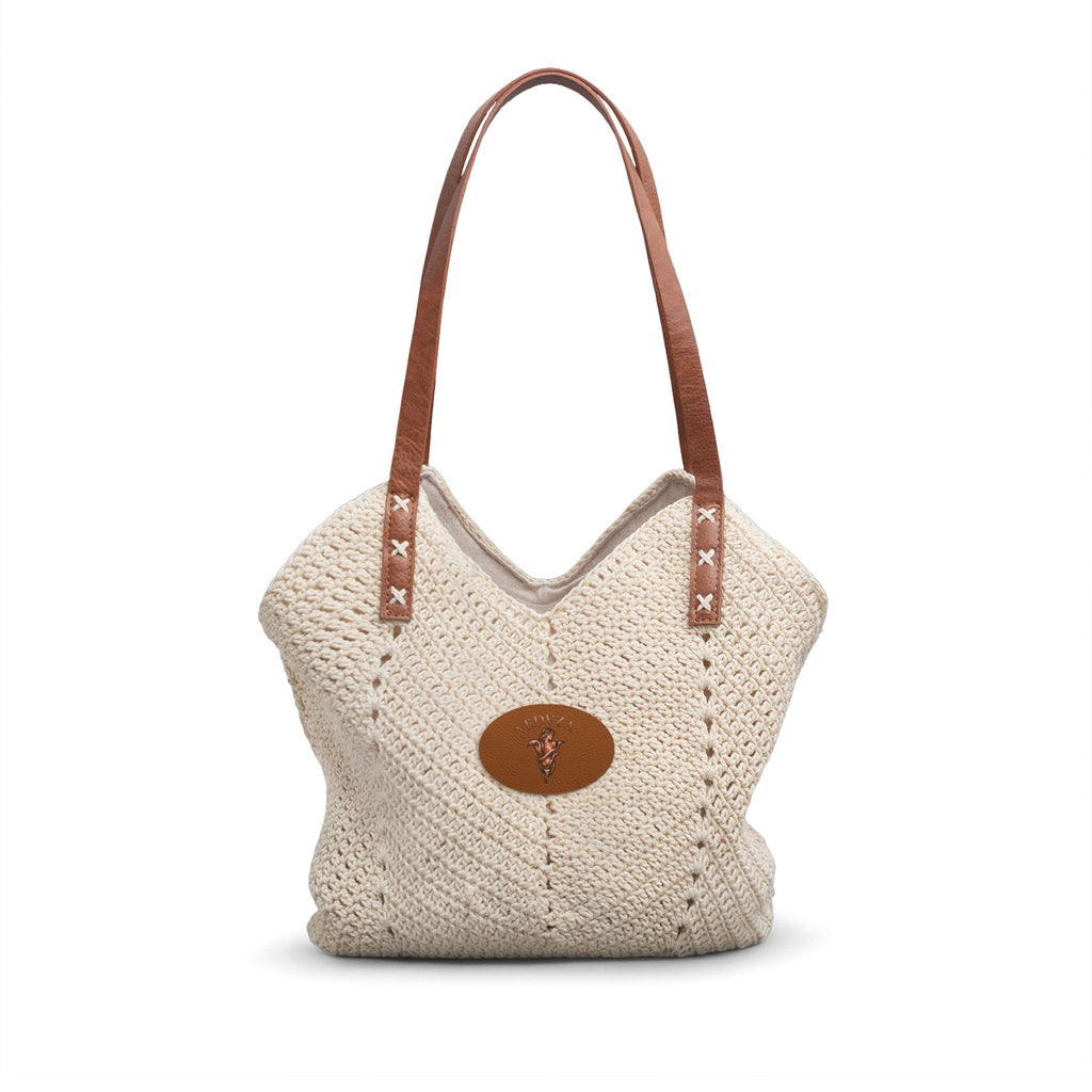 Borsa di Paglia VEDVZA — Tracolla Boho Estiva con Manico in Ecopelle