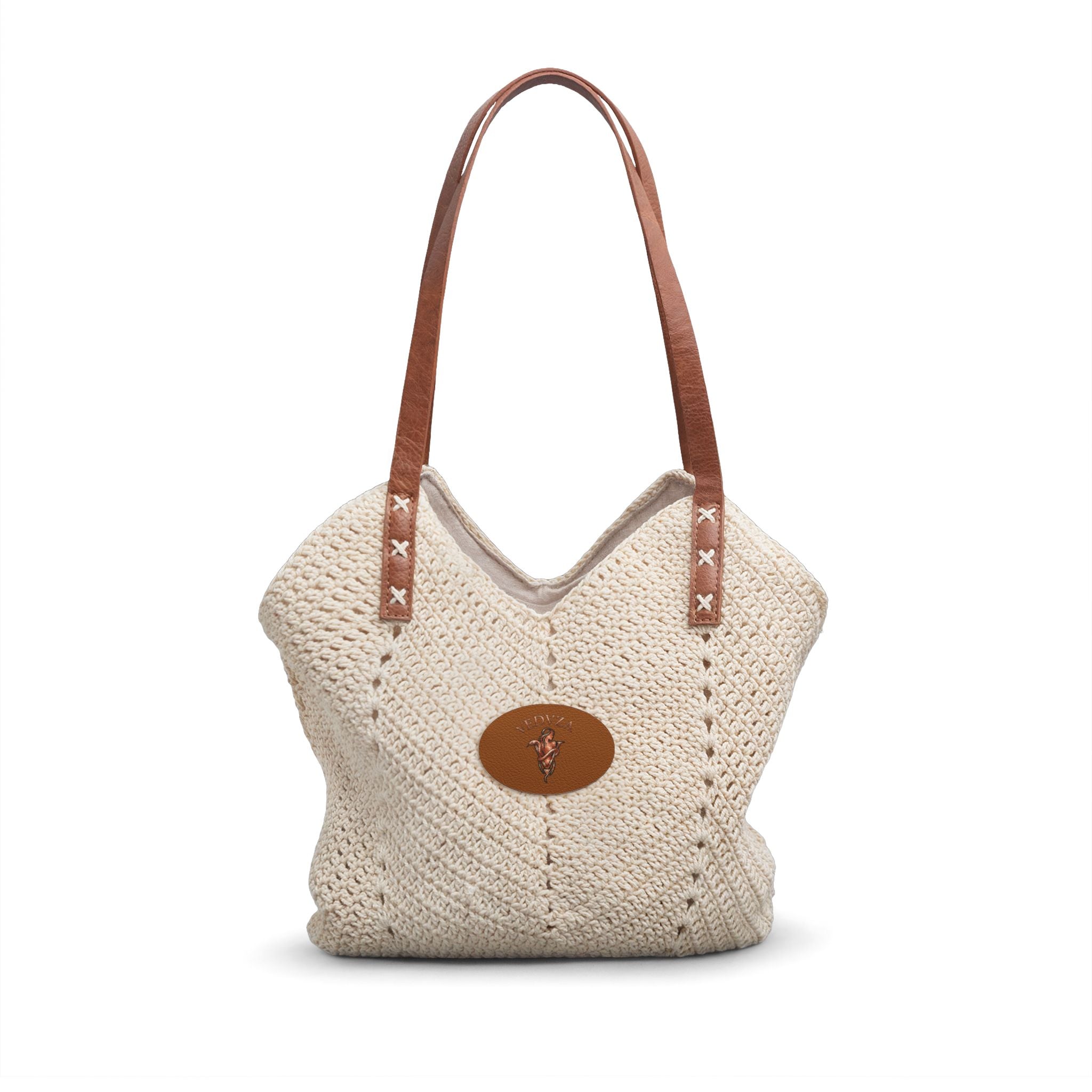 Borsa di Paglia VEDVZA — Tracolla Boho Estiva con Manico in Ecopelle