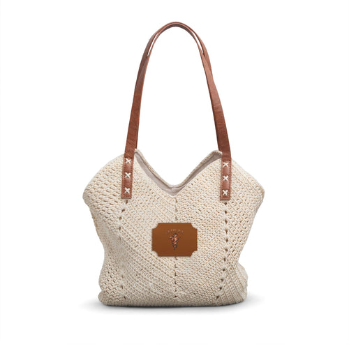 Borsa di Paglia VEDVZA — Tracolla Boho Estiva con Manico in Ecopelle