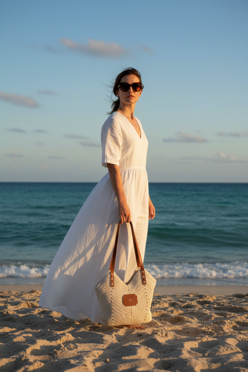 Borsa di Paglia VEDVZA — Tracolla Boho Estiva con Manico in Ecopelle