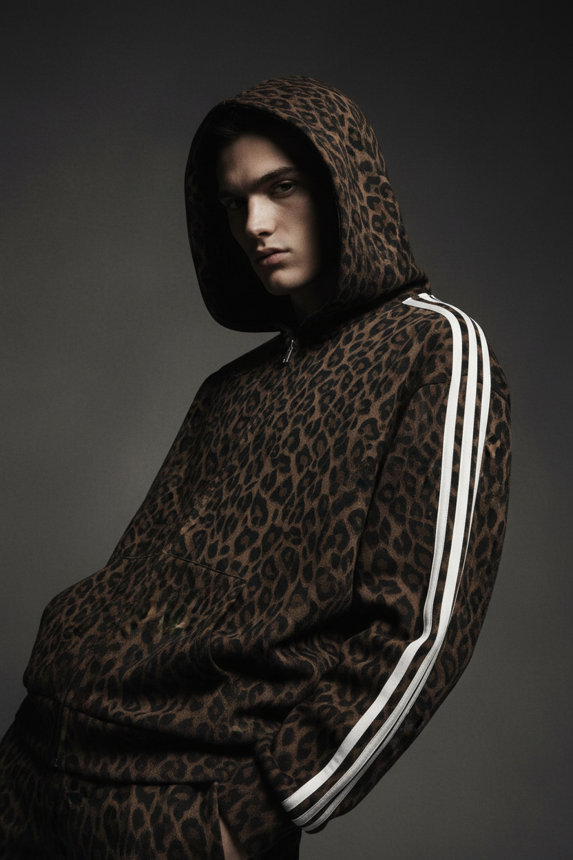 Felpa Unisex Leopardata con Cappuccio e Zip