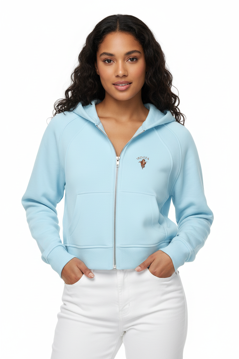 Felpa Corta Donna con Cappuccio e Zip
