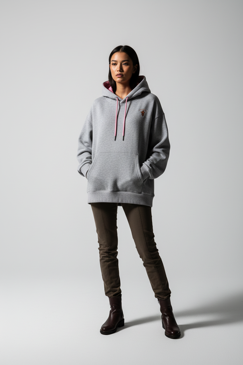 Felpa Donna con Cappuccio e Coulisse a Contrasto