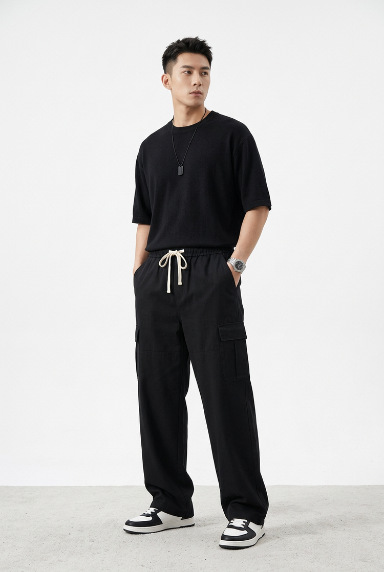Pantaloni cargo da uomo a gamba dritta con coulisse