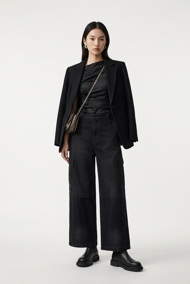 Pantaloni cargo unisex in felpa effetto sbiadito