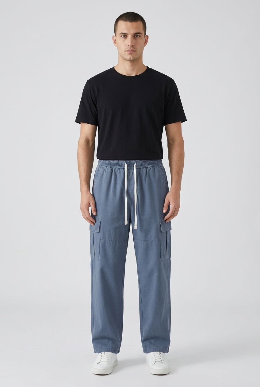 Pantaloni cargo da uomo a gamba dritta con coulisse