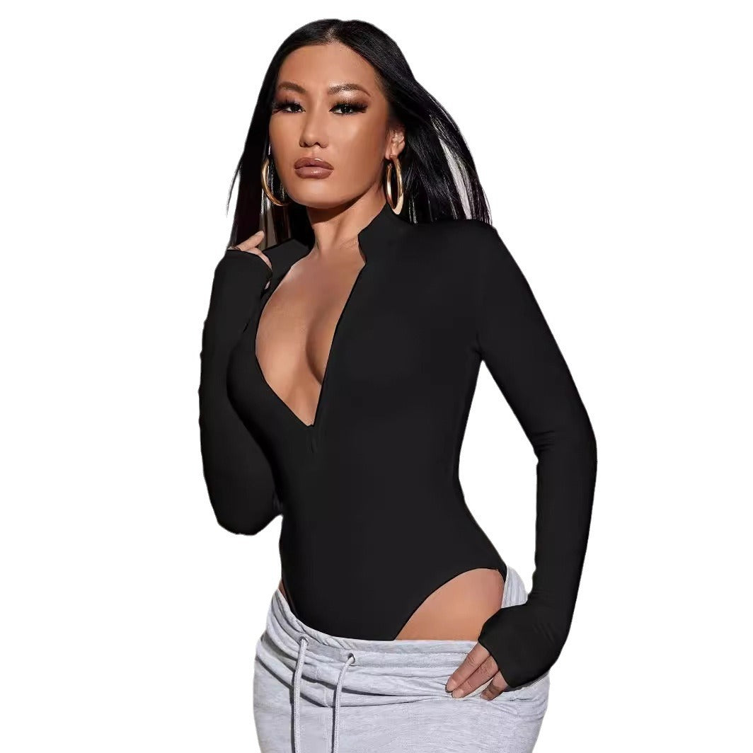 Body sgambato a maniche lunghe con zip frontale