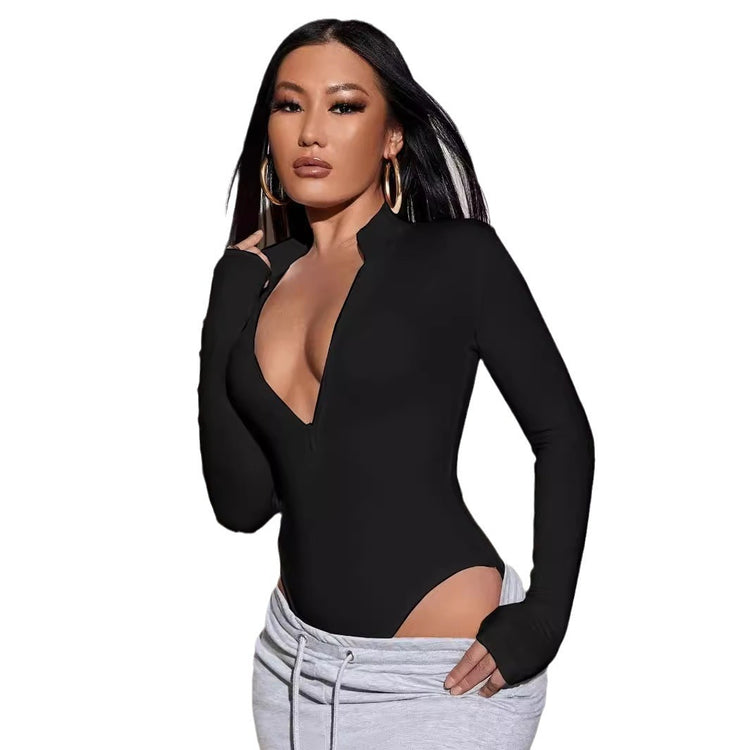 Body sgambato a maniche lunghe con zip frontale