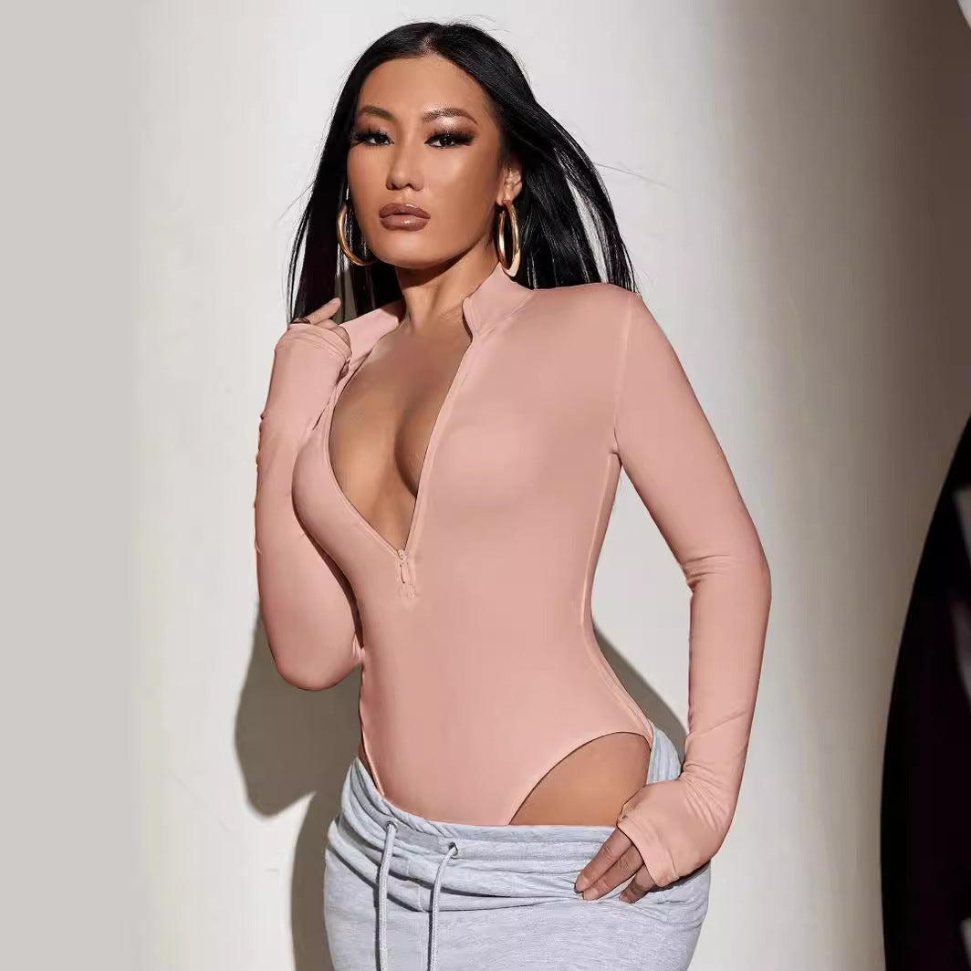Body sgambato a maniche lunghe con zip frontale