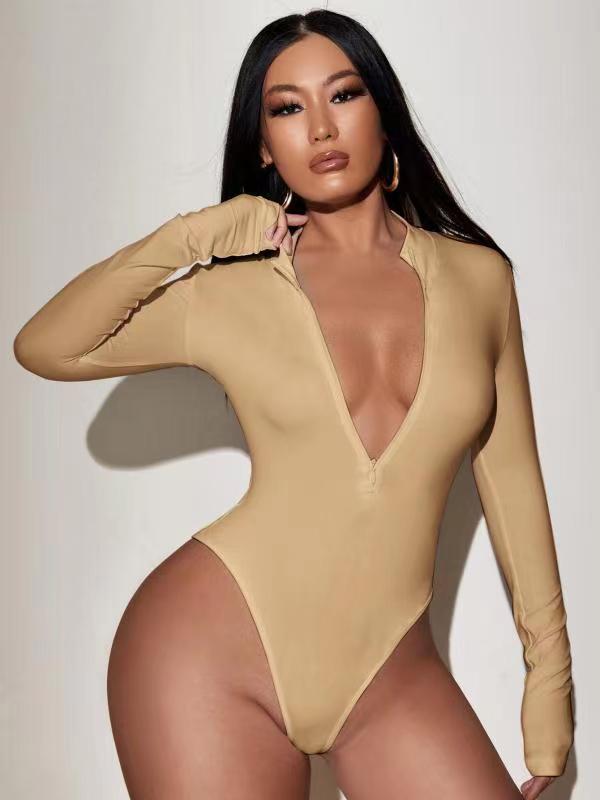 Body sgambato a maniche lunghe con zip frontale