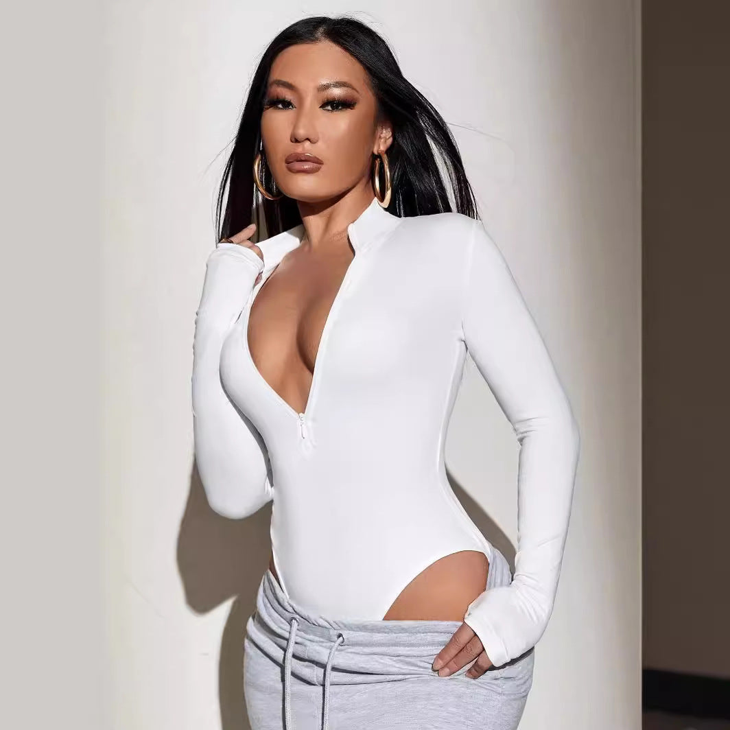 Body sgambato a maniche lunghe con zip frontale