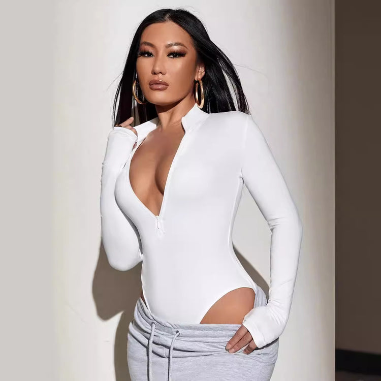 Body sgambato a maniche lunghe con zip frontale