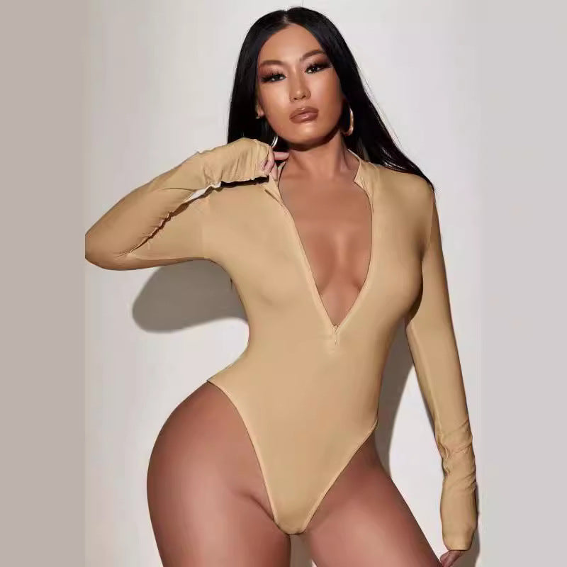 Body sgambato a maniche lunghe con zip frontale