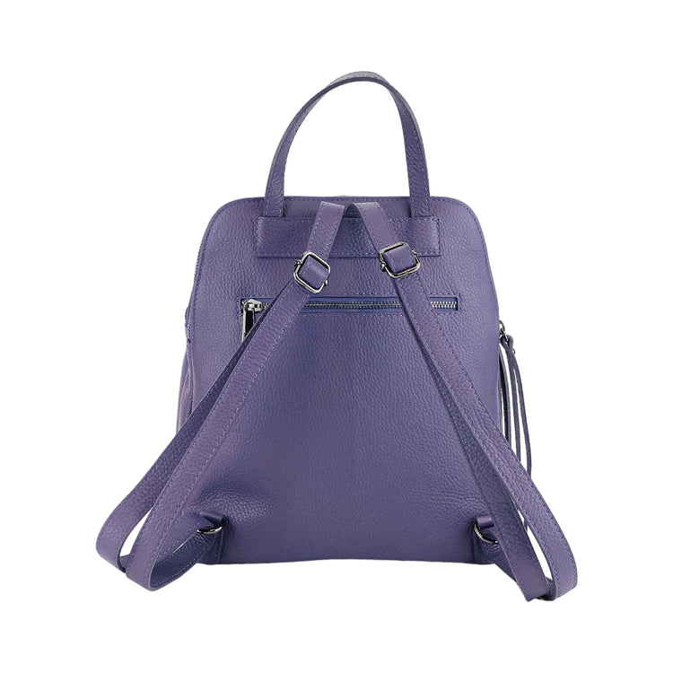 RB1018Y | Zaino Donna Doppio scomparto in Vera Pelle Made in Italy con spallacci regolabili. Accessori in metallo Canna di Fucile - Colore Viola - Dimensioni: cm 26 x 30 x 14,5-4