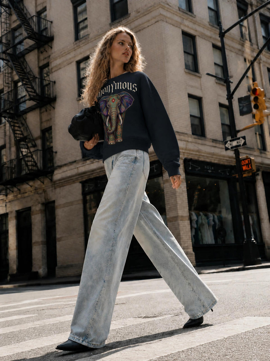 Felpa Girocollo Oversize con Spalla Scesa