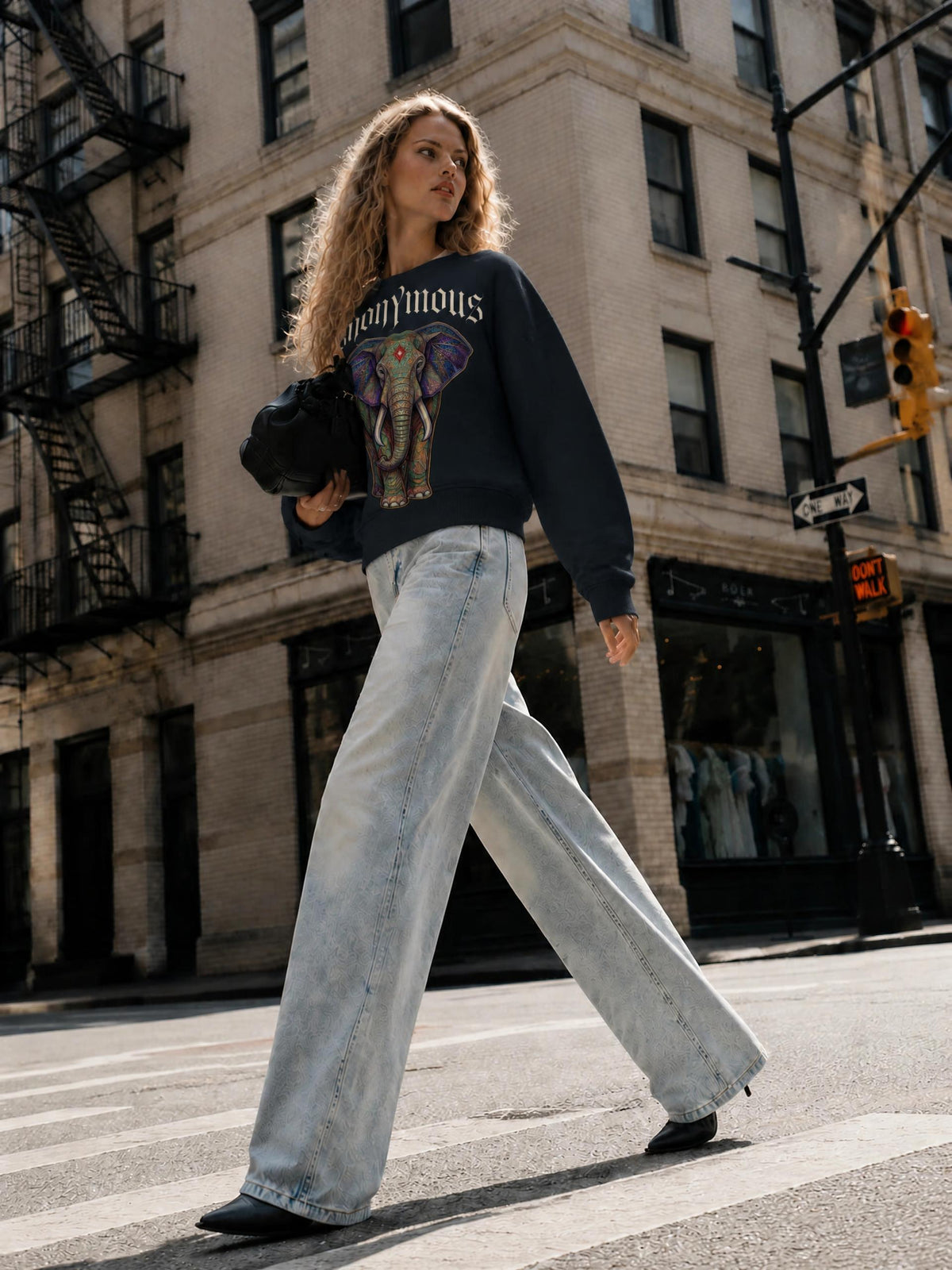 Felpa Girocollo Oversize con Spalla Scesa
