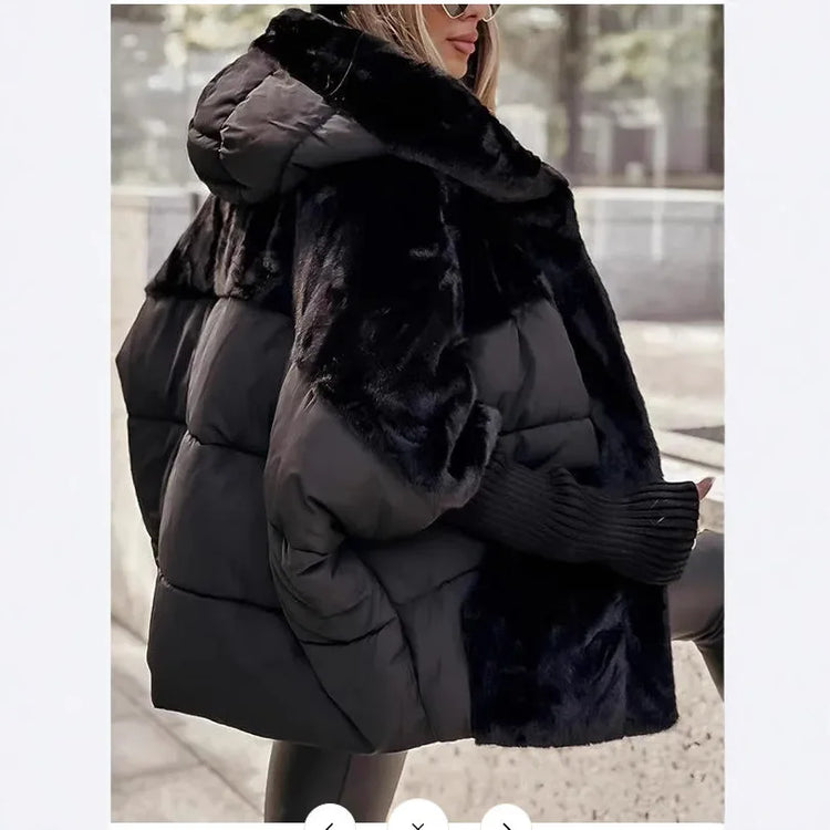 Giacca donna con cappuccio e inserti effetto pelliccia