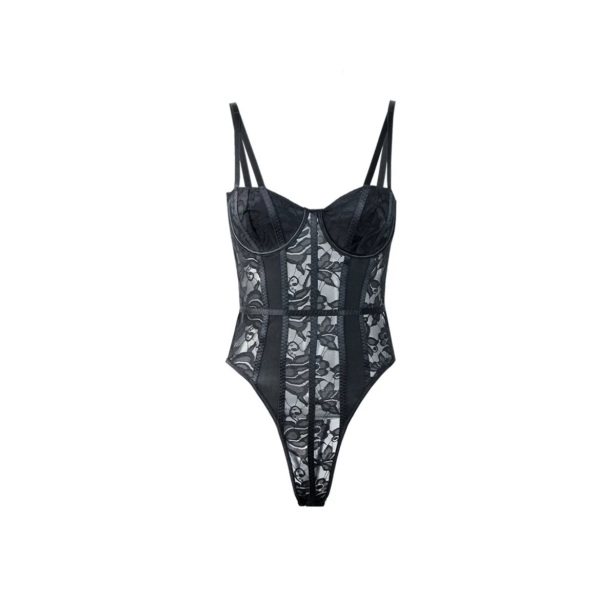 Body nero in pizzo da donna con doppie spalline