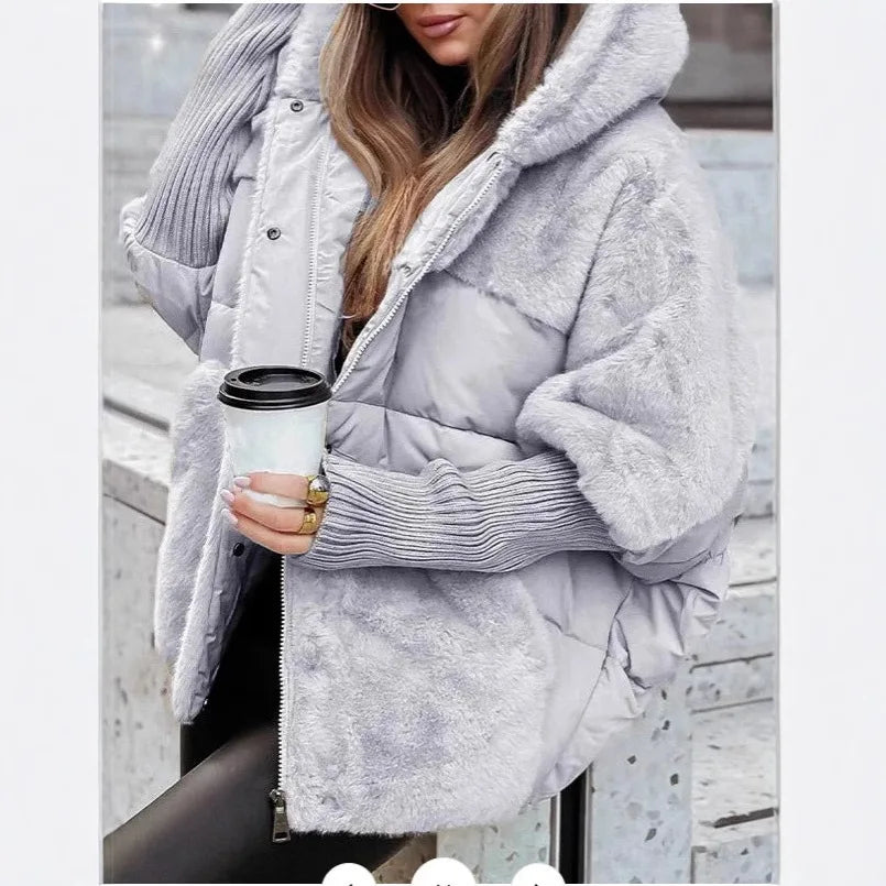 Giacca donna con cappuccio e inserti effetto pelliccia