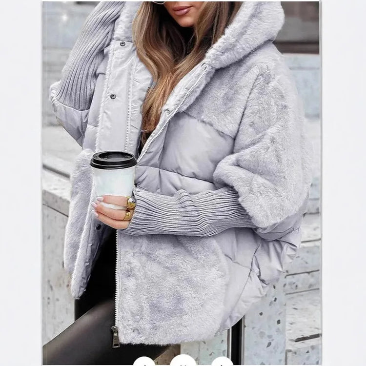 Giacca donna con cappuccio e inserti effetto pelliccia