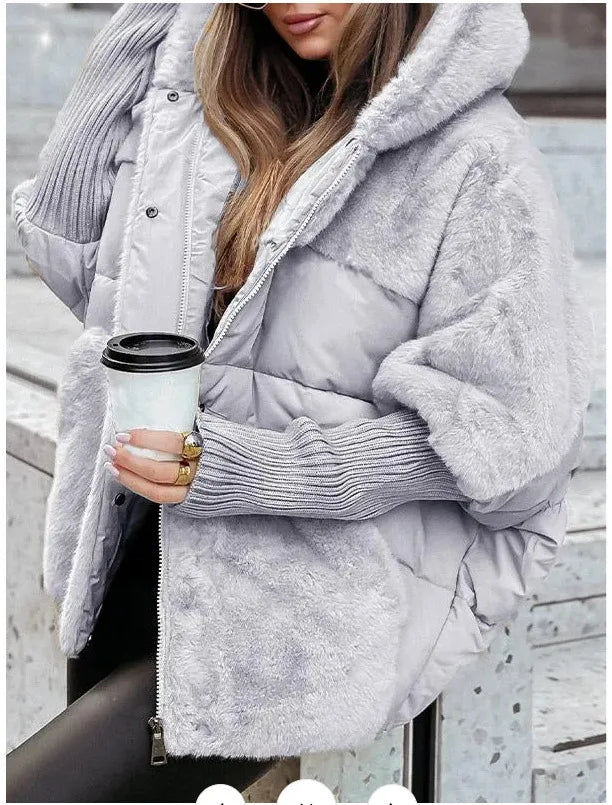 Giacca donna con cappuccio e inserti effetto pelliccia