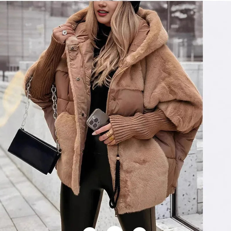 Giacca donna con cappuccio e inserti effetto pelliccia