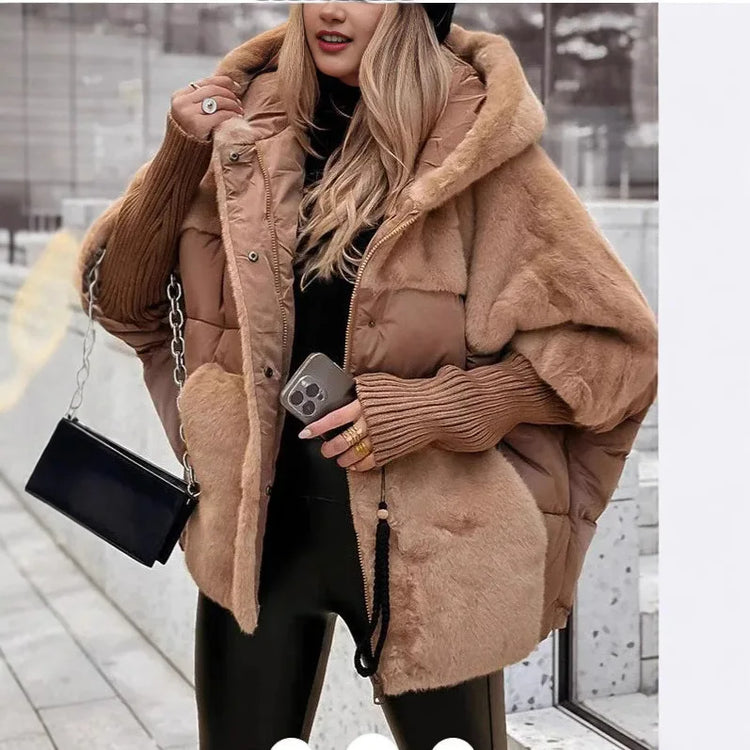 Giacca donna con cappuccio e inserti effetto pelliccia