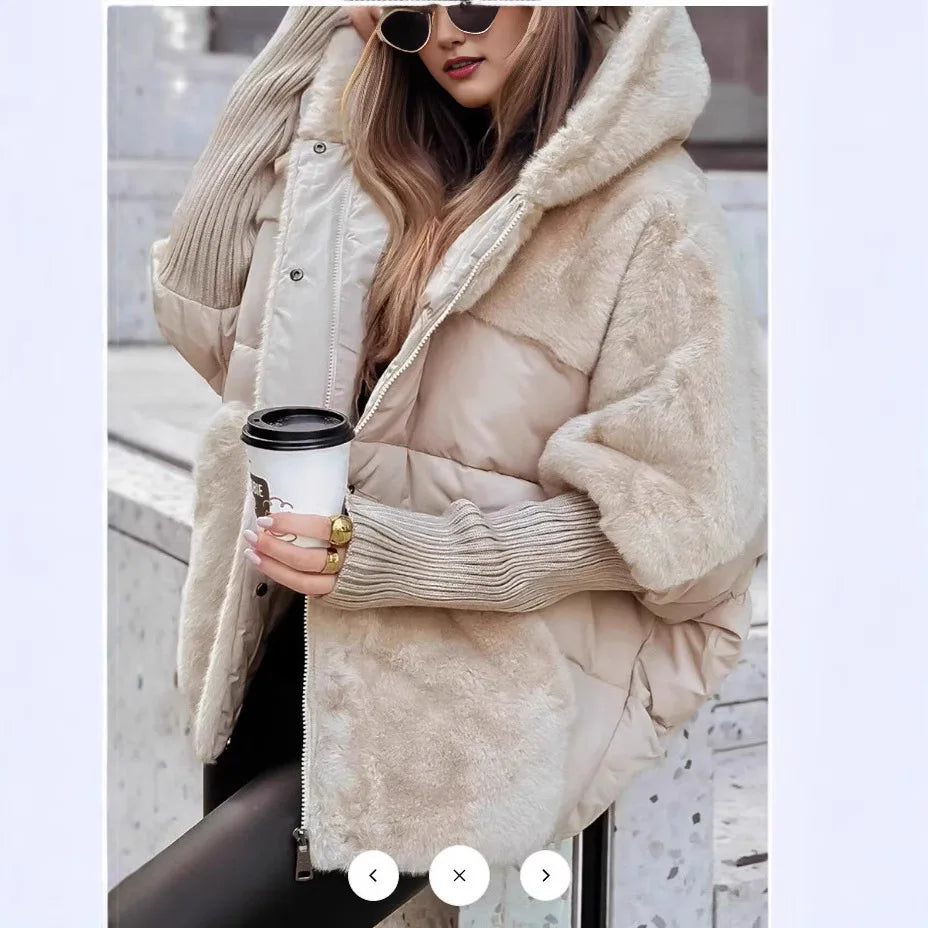 Giacca donna con cappuccio e inserti effetto pelliccia
