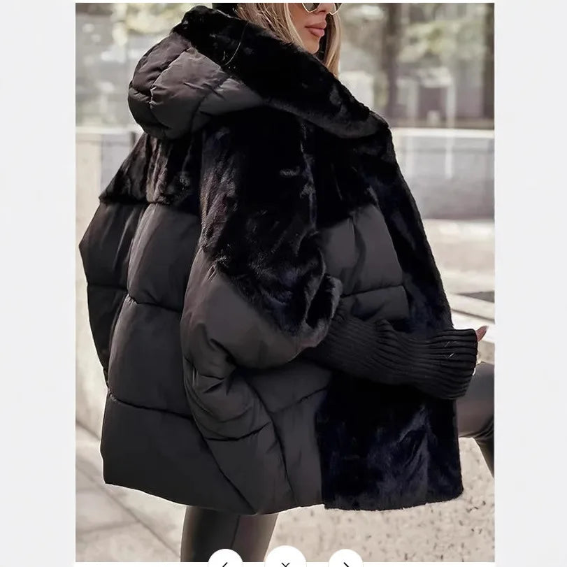 Giacca donna con cappuccio e inserti effetto pelliccia