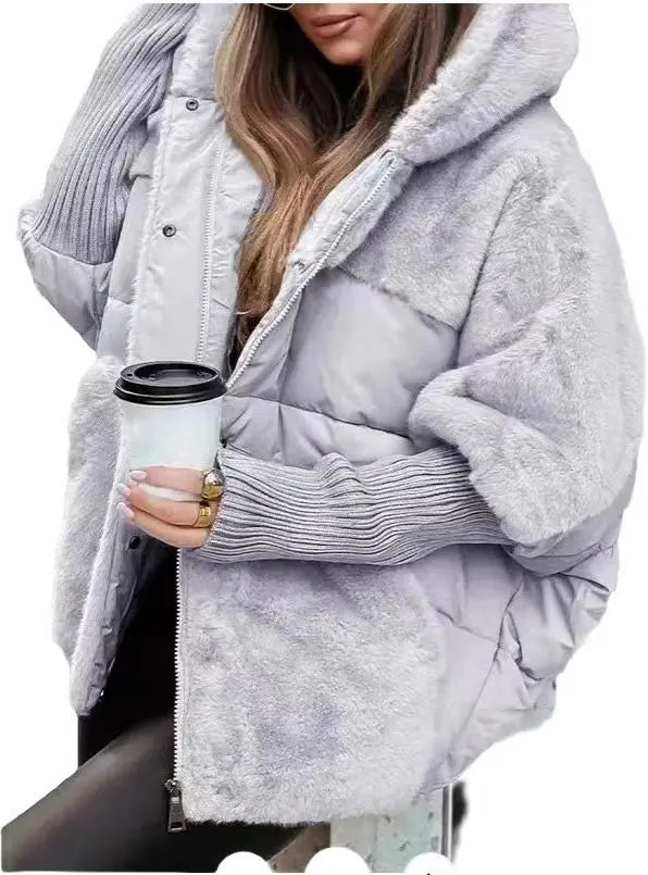 Giacca donna con cappuccio e inserti effetto pelliccia
