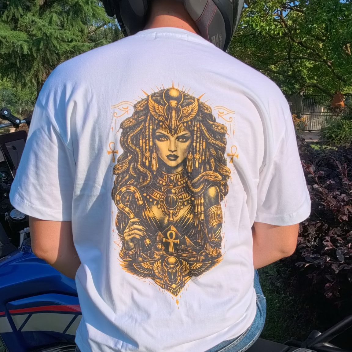 T-shirt uomo √EDVZA°• con stampa dark luxury ispirata alla mitologia egizia — vista posteriore