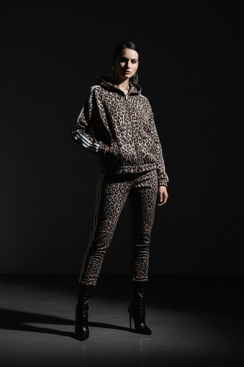 Felpa Unisex Leopardata con Cappuccio e Zip