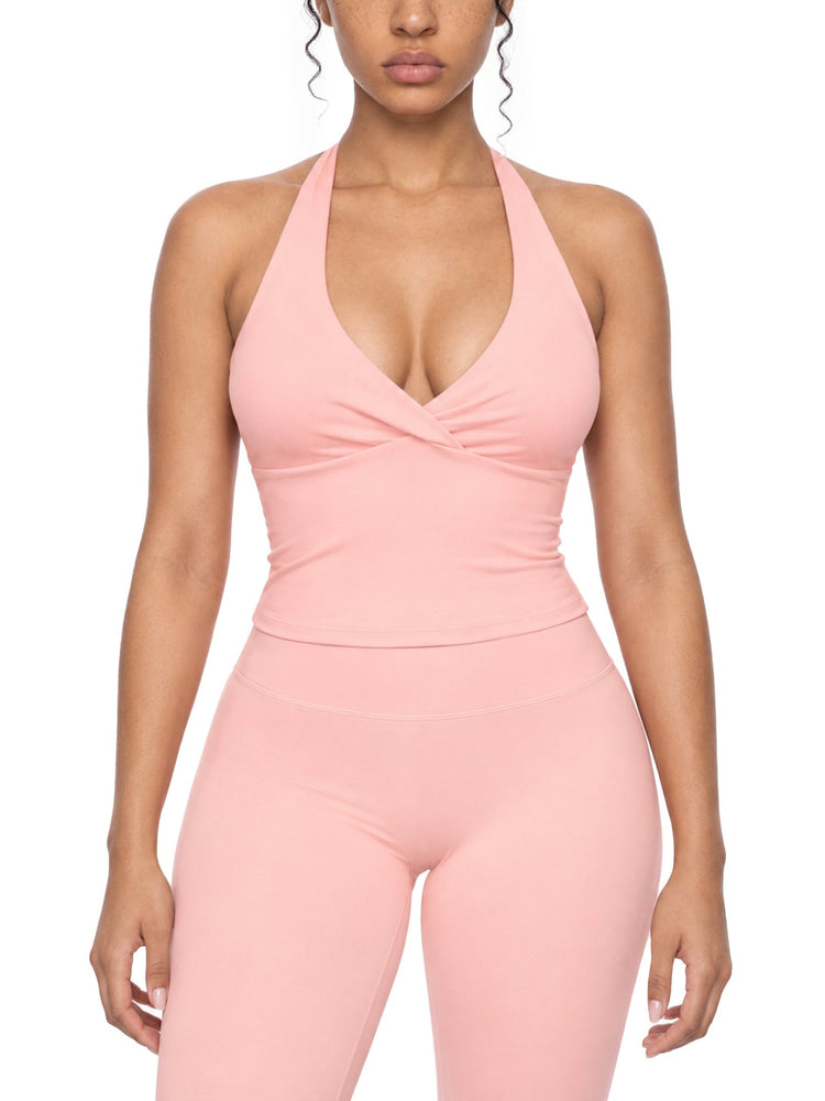 Top corto yoga da donna con scollo incrociato