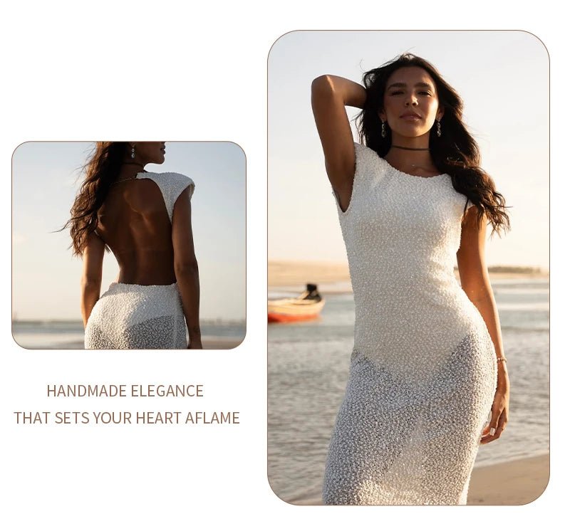Abito Lungo Bianco Schiena Scoperta – Vestito Bodycon Senza Maniche in Maglia Estate 2026