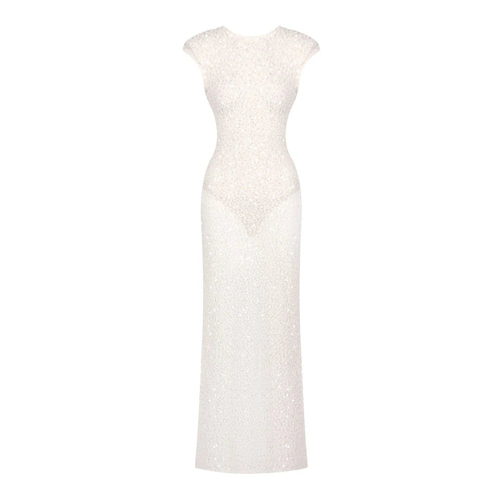 Abito Lungo Bianco Schiena Scoperta – Vestito Bodycon Senza Maniche in Maglia Estate 2026