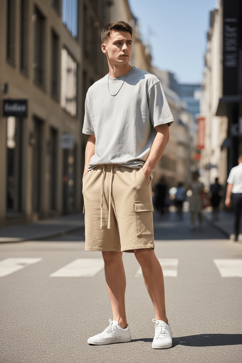 Pantaloncini Cargo Unisex con Coulisse in Vita