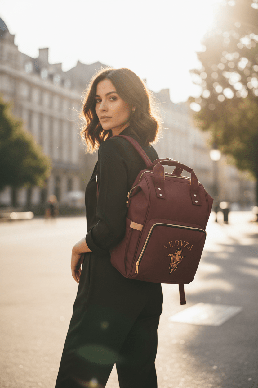 Zaino Donna Multitasca VEDVZA — Borsa Casual Chic Bordeaux con Organizer