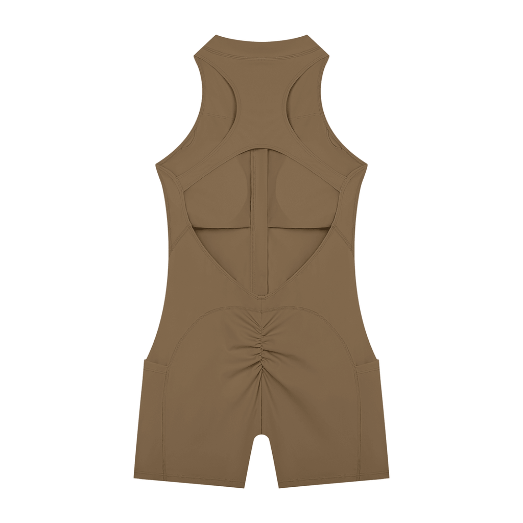 Tutina Yoga Donna con Zip a Quarto – Senza Maniche, Bodycon