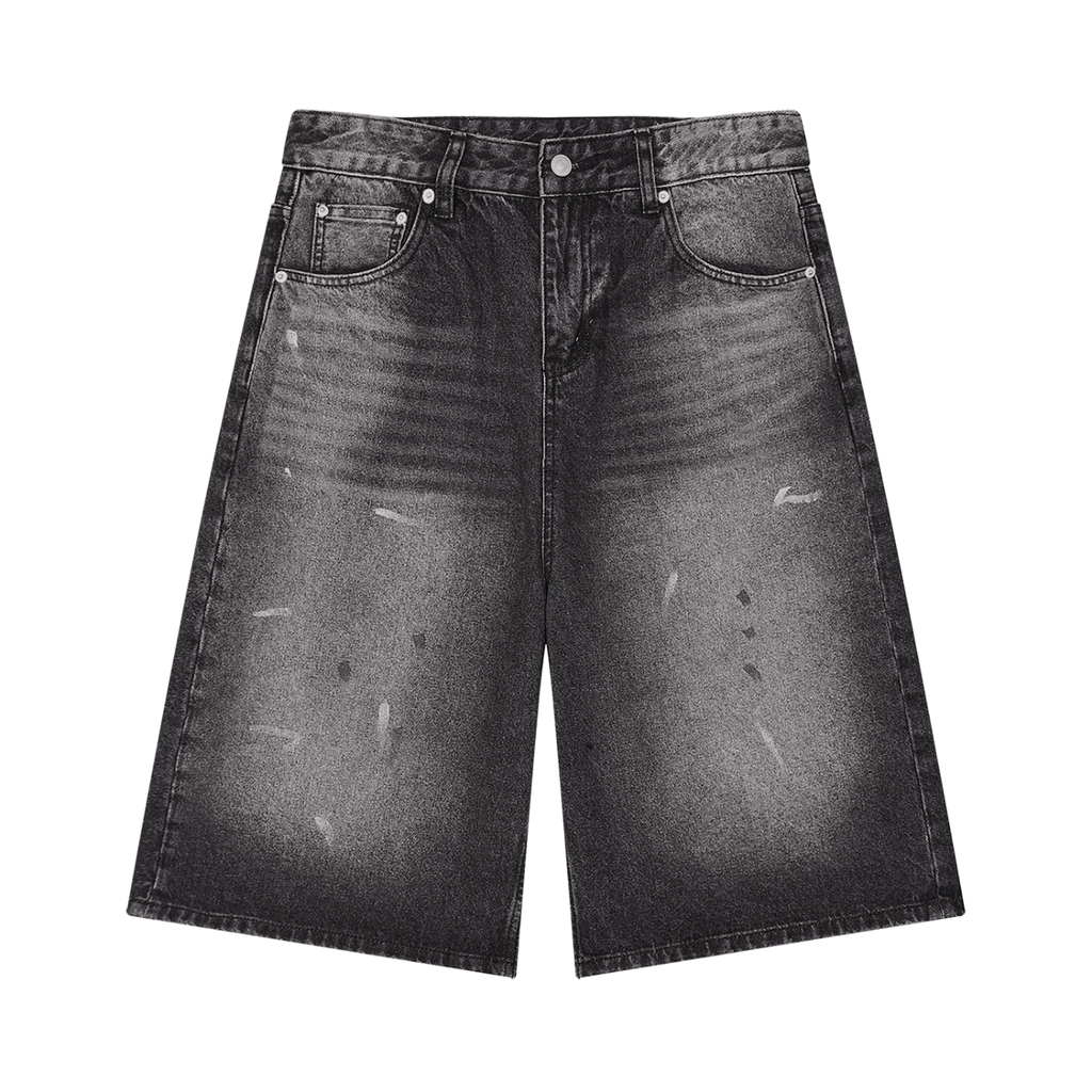 Pantaloncini Jeans Uomo Gamba Larga Vintage Nero