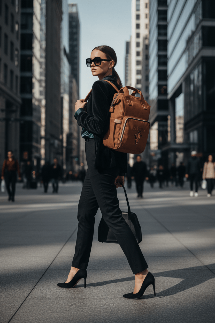 Zaino Donna Multitasca VEDVZA — Borsa Casual Chic Marrone per Tutti i Giorni