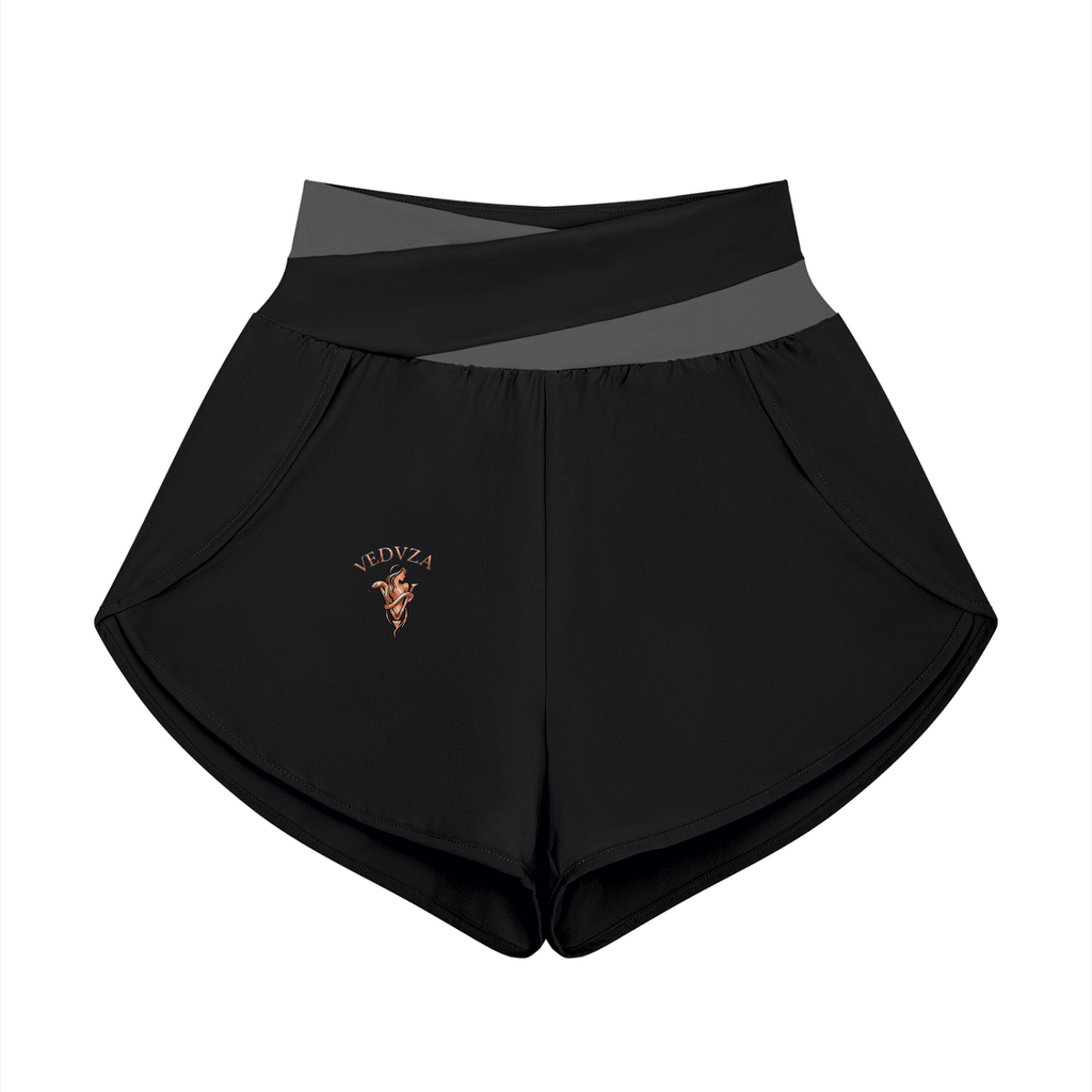 Pantaloncini Yoga Donna con Inserti – Vita Alta, Bicolore