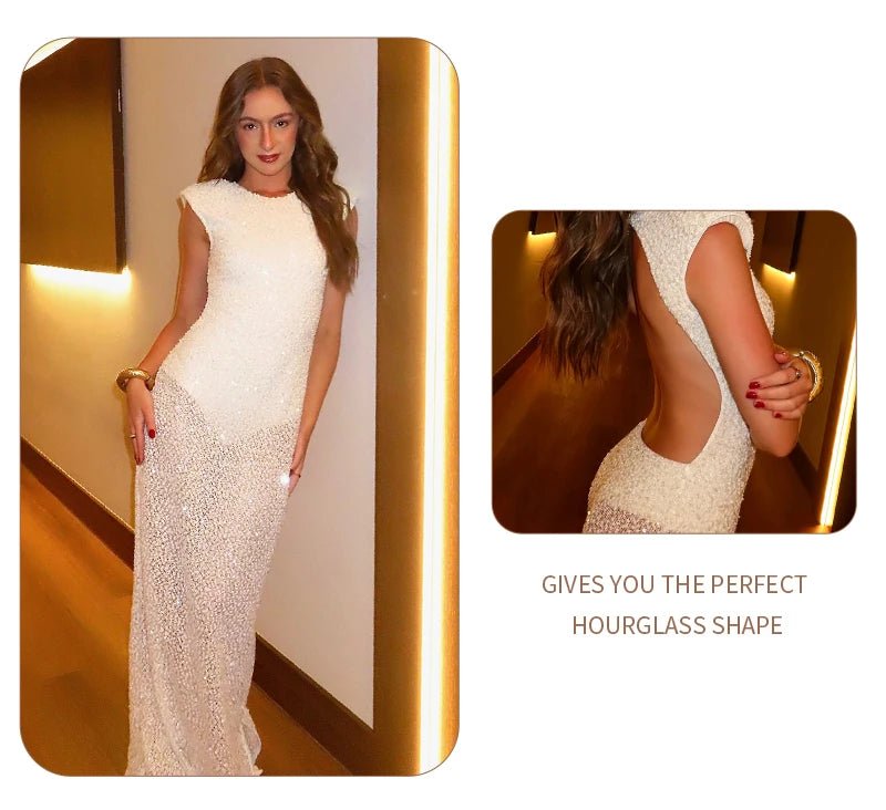 Abito Lungo Bianco Schiena Scoperta – Vestito Bodycon Senza Maniche in Maglia Estate 2026