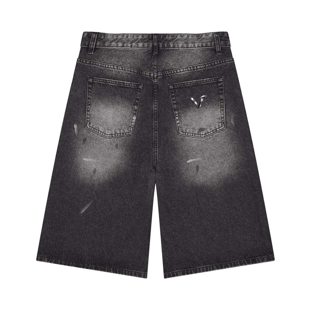 Pantaloncini Jeans Uomo Gamba Larga Vintage Nero
