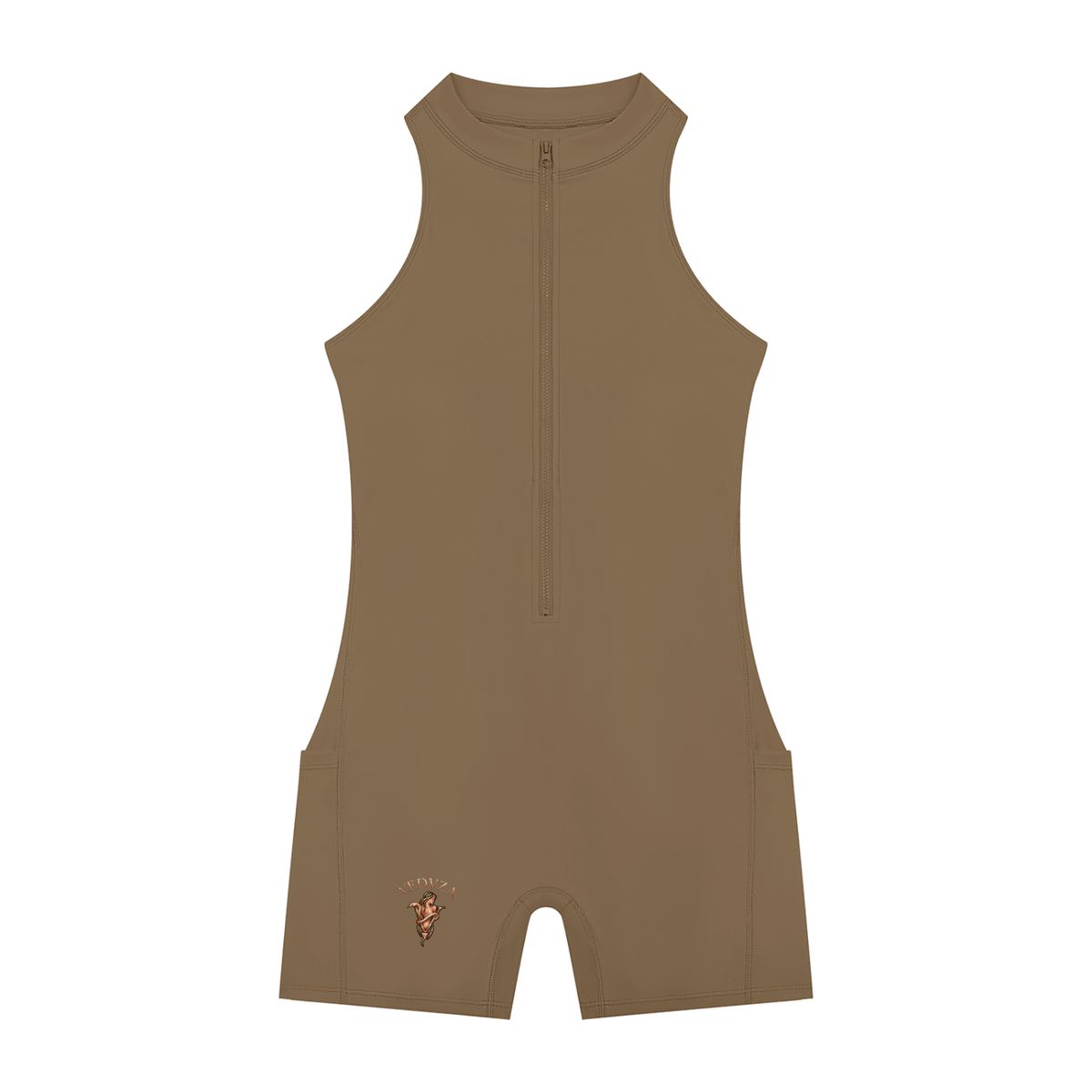 Tutina Yoga Donna con Zip a Quarto – Senza Maniche, Bodycon