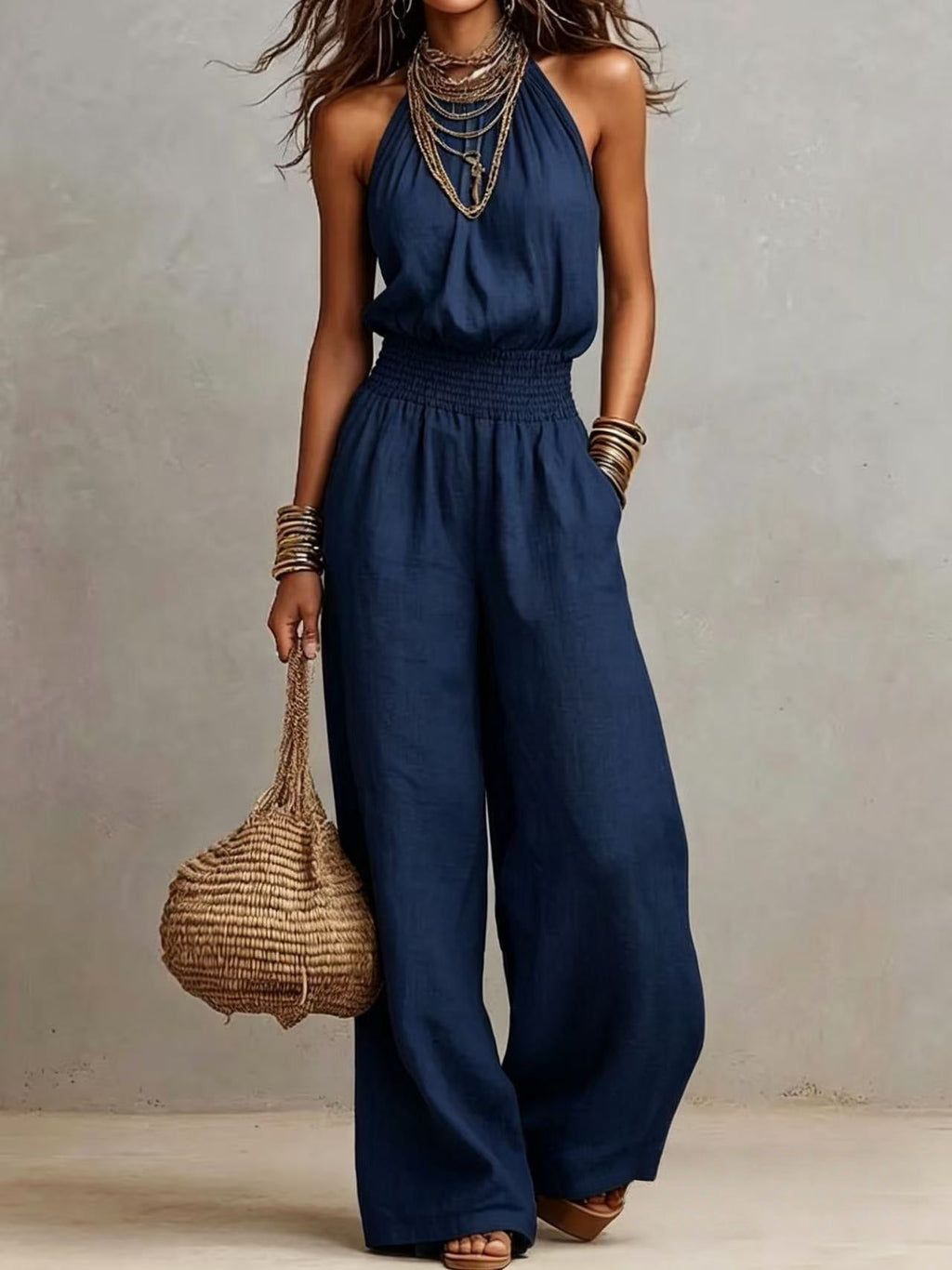 Salopette Donna Wide-Leg – Stile Workwear Retrò, Vita Elastica