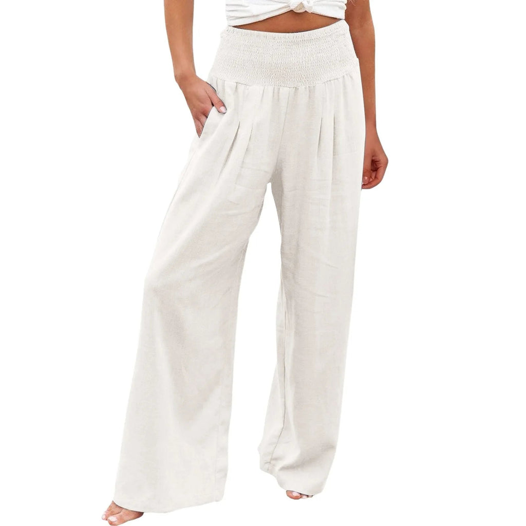 Pantaloni Larghi a Vita Alta – Gamba Ampia, Tinta Unita, Stile Casual Estate