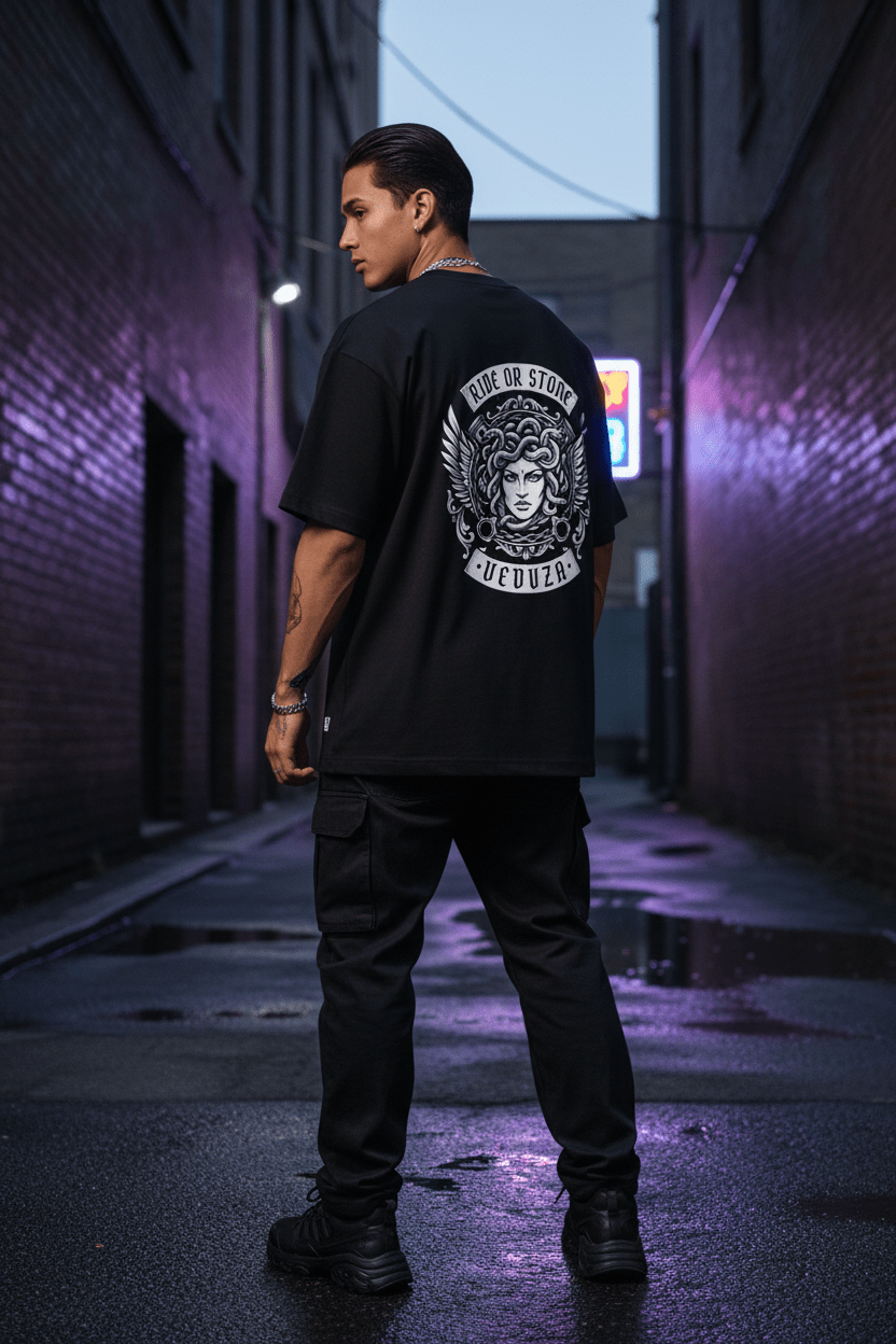 T-Shirt Grafica Testa di Medusa — Tee Gotica Mitologica