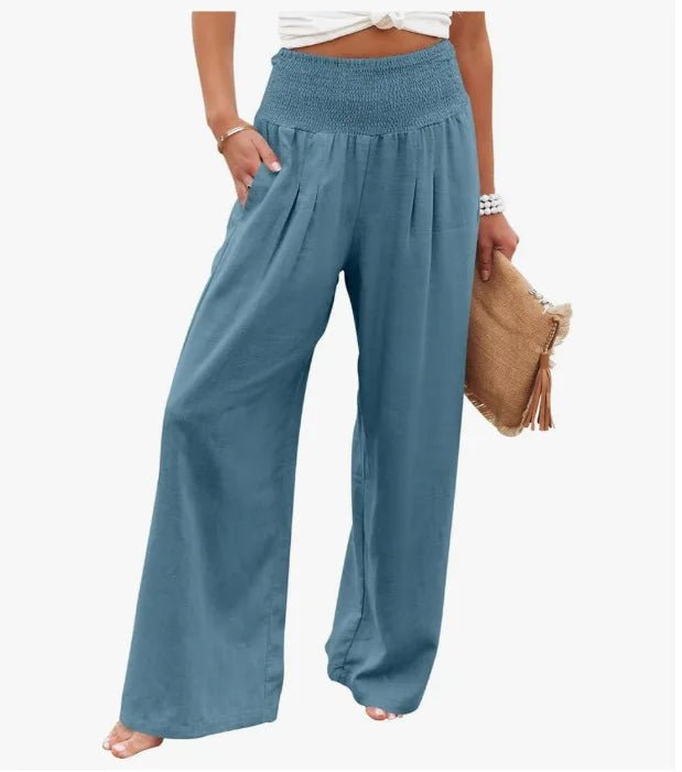Pantaloni Larghi a Vita Alta – Gamba Ampia, Tinta Unita, Stile Casual Estate