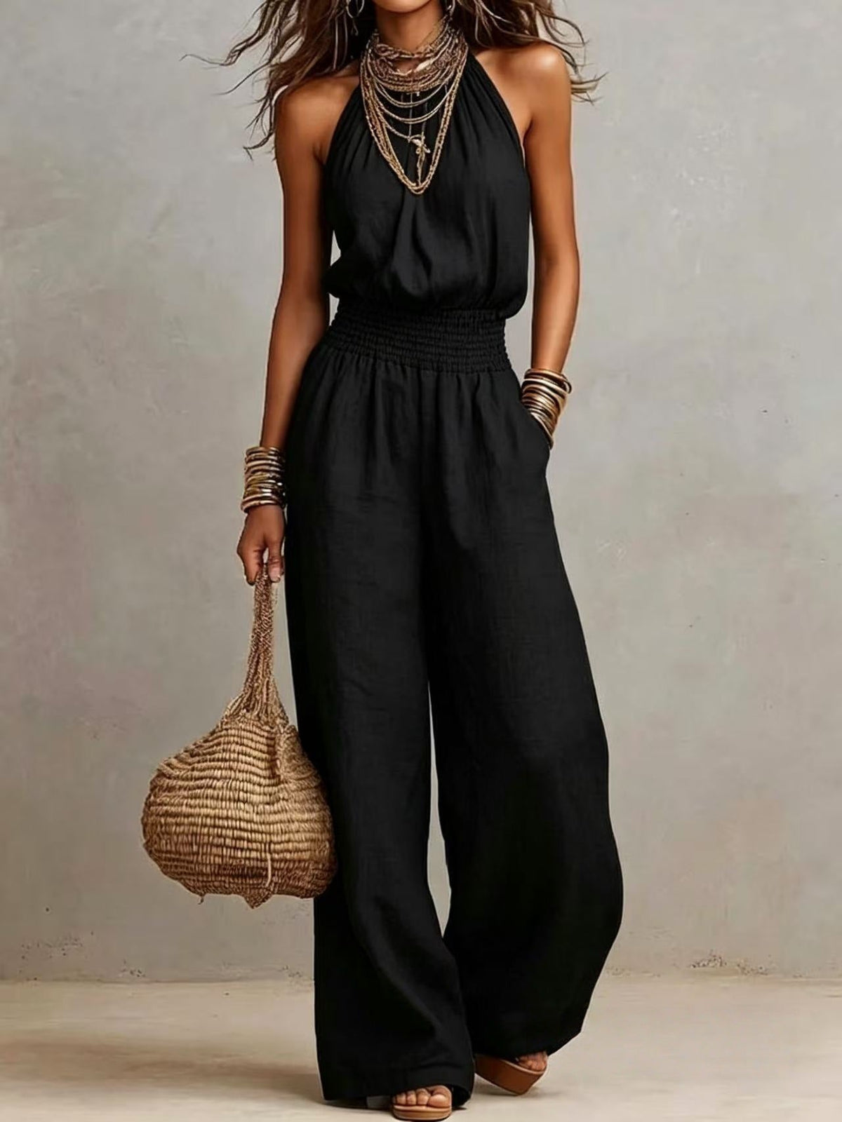 Salopette Donna Wide-Leg – Stile Workwear Retrò, Vita Elastica