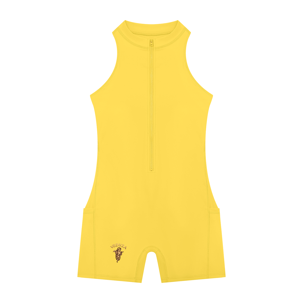 Tutina Yoga Donna con Zip a Quarto – Senza Maniche, Bodycon